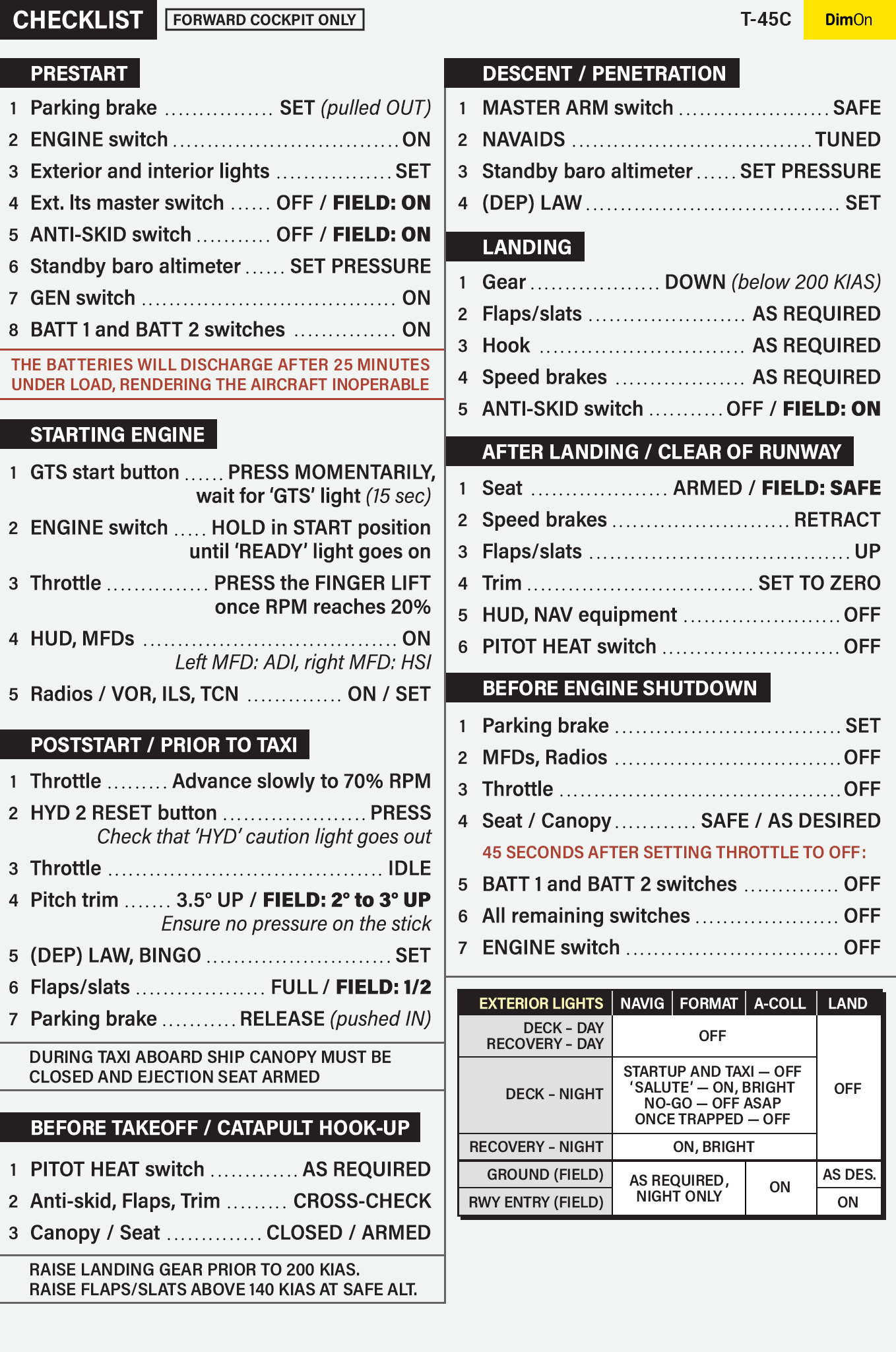 T-45C Checklist and Cockpit Diagram