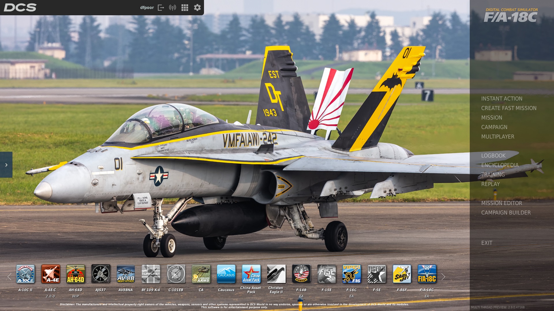 F/A-18 Hornet Menu Screen/Wallpaper