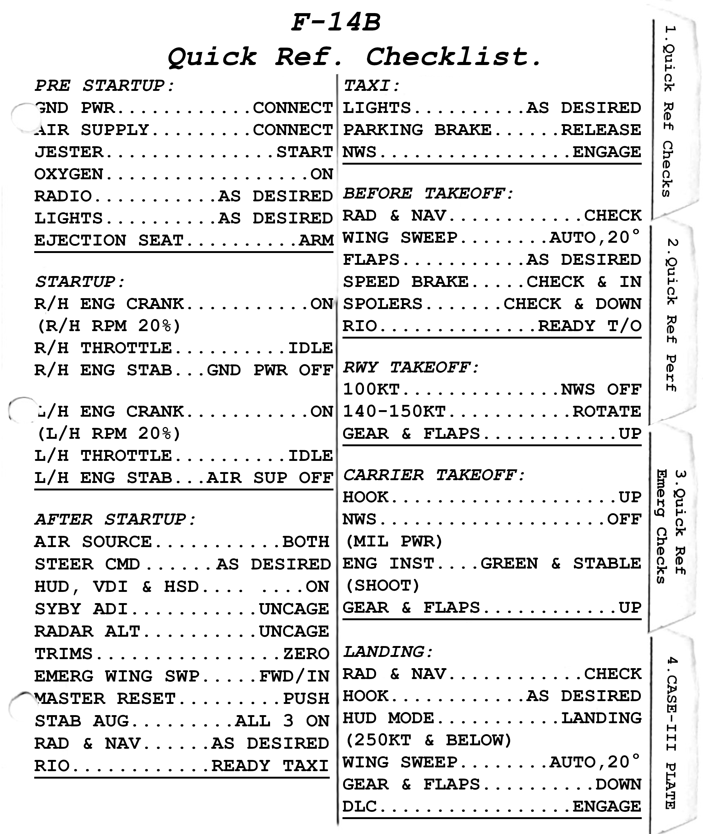 F-14B Pilot Quick Ref. Handbook.