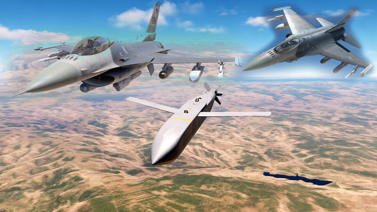 F-16C перехват и работа по наземным целям по координатам, применение JSOW (Beta)