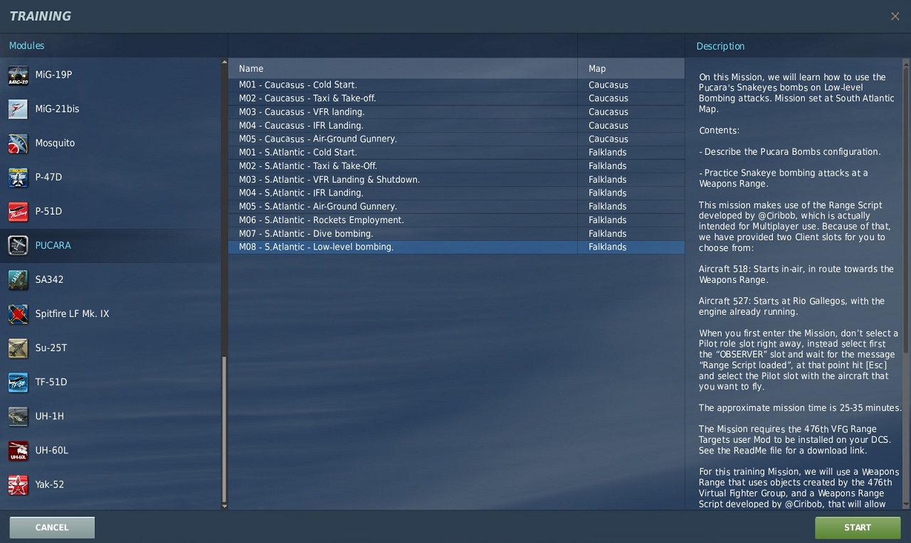 Training Missions for the Pucara aircraft Mod