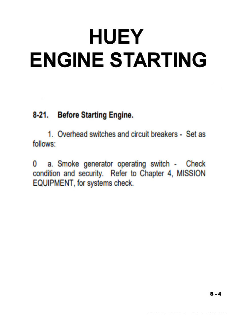 Engine Start UH-1H 3 page Kneeboard