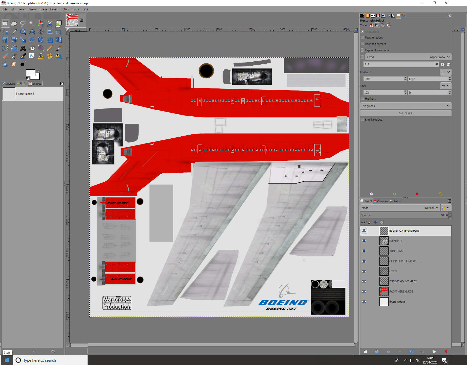 Boeing 727 Skin Template for Civil Aircraft Mod.