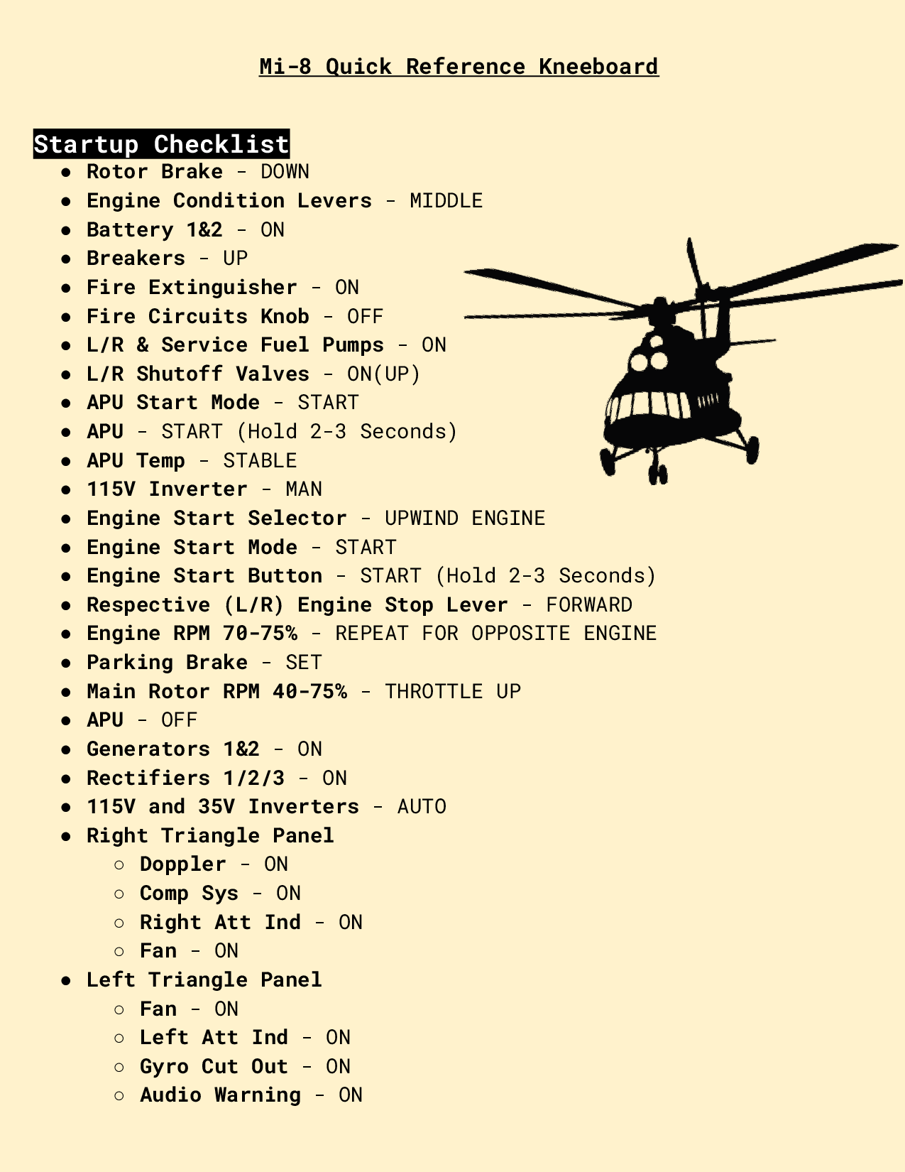 Mi-8 Hip Quick Reference Kneeboard and Checklists By: Hayden