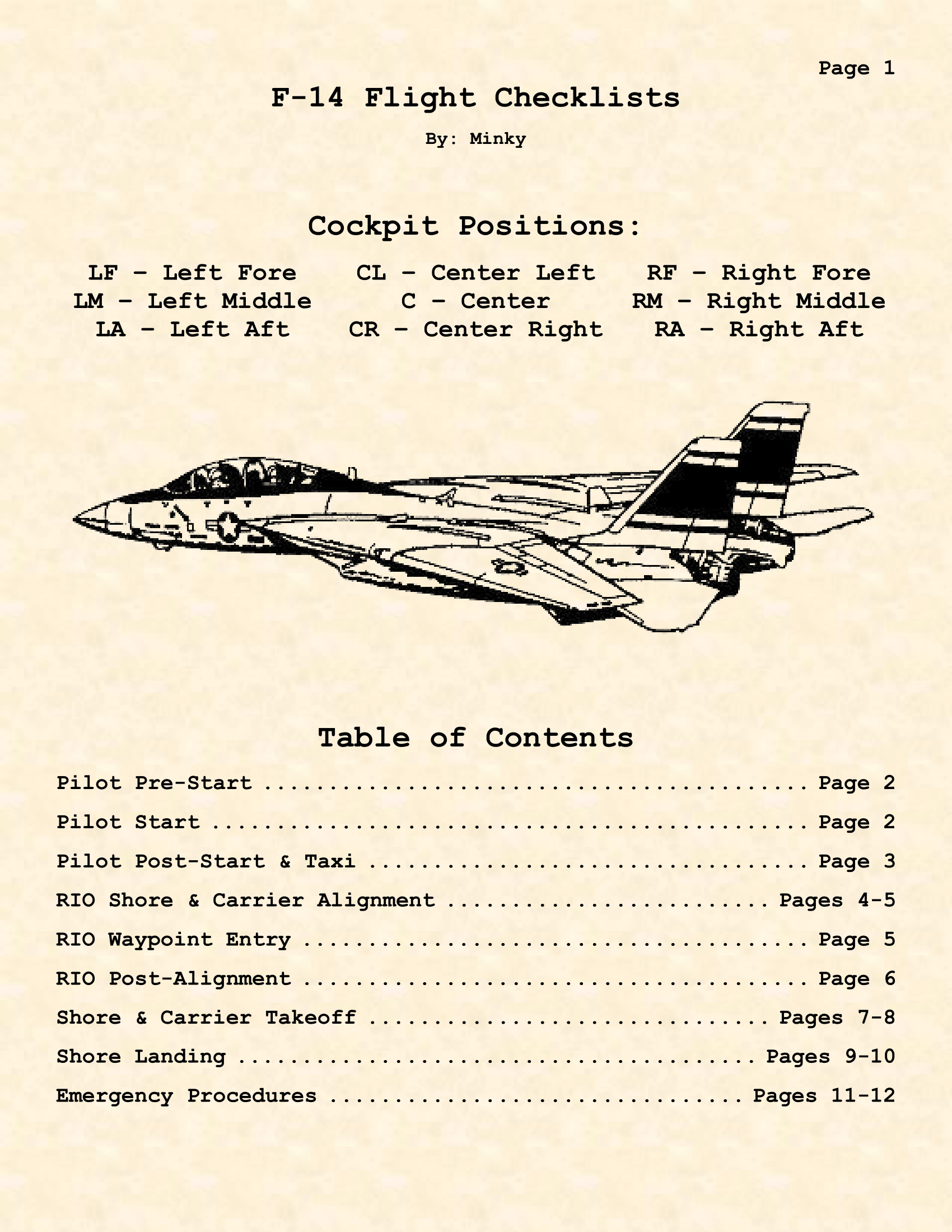 F-14 Kneeboard Checklists