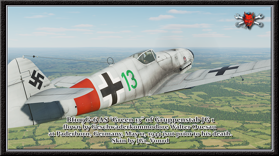 Bf109G-6/AS "Green 13" of JG-1's Geschwaderkommodore Walter Oeusau with Swastika