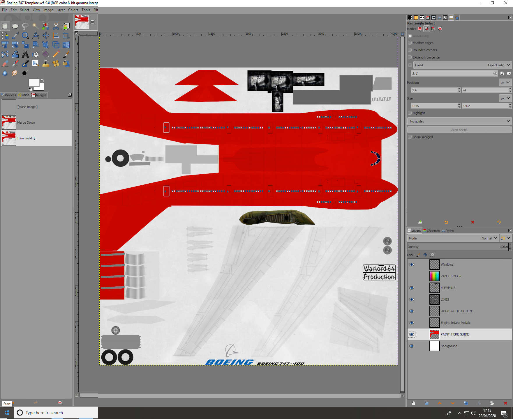 Boeing 747 Skin Template for  Civil Aircraft Mod.