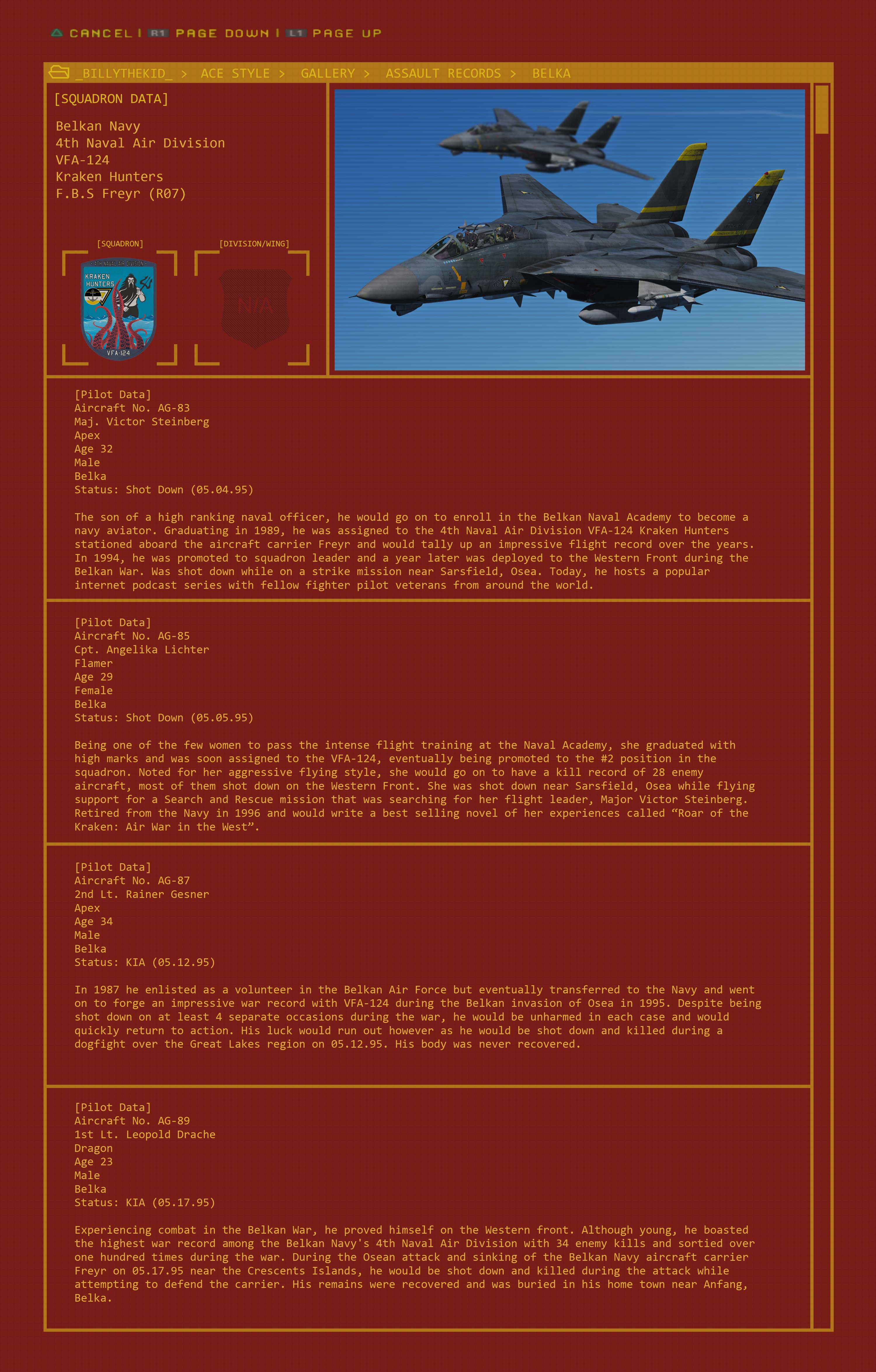 Ace Combat Belkan Navy 4th Naval Air Division Vfa 124 Kraken Hunters F 14b Tomcat