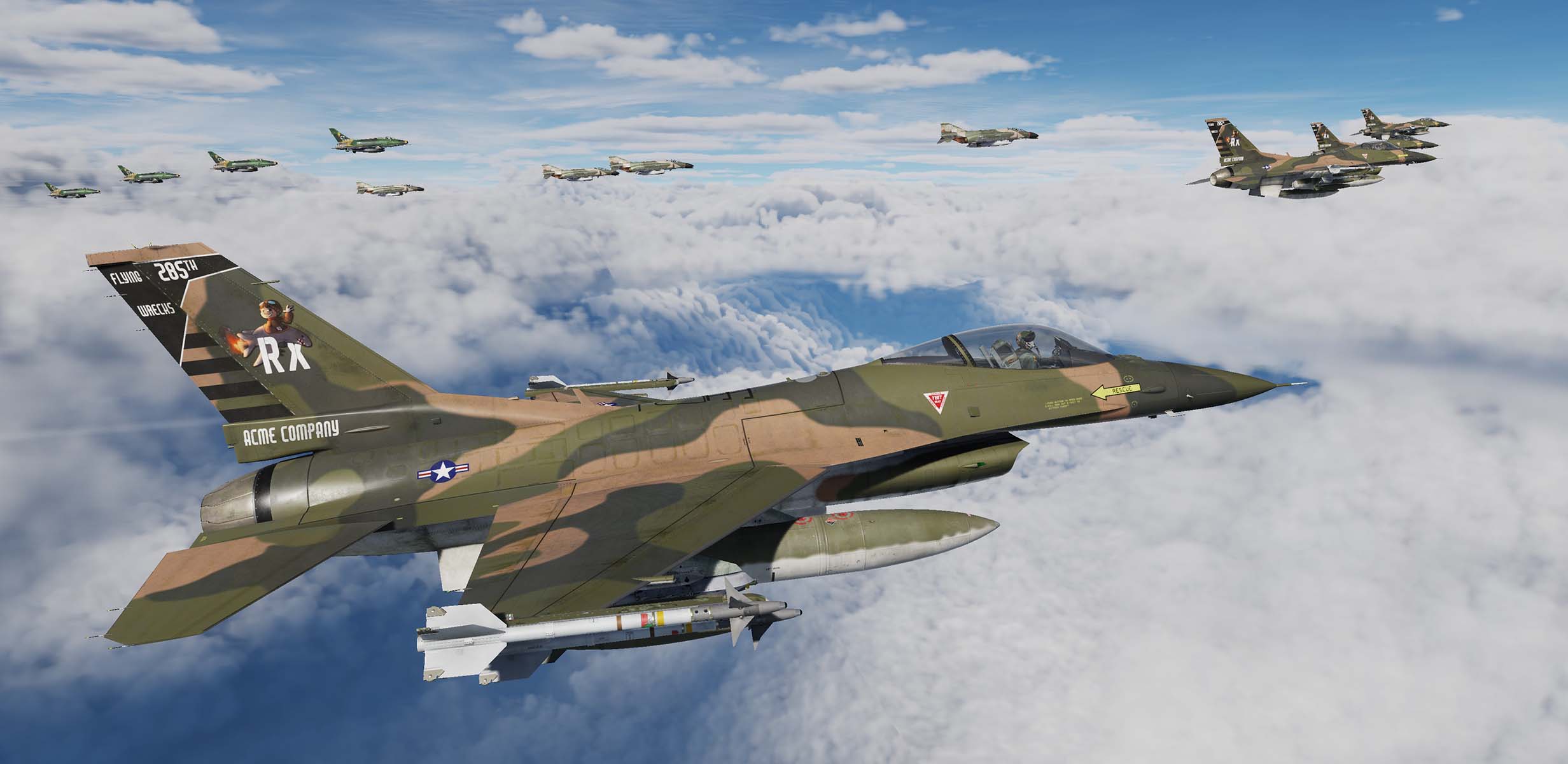 285th Flying Wrecks F-16C Viper, Retro AF Camo White Bottom