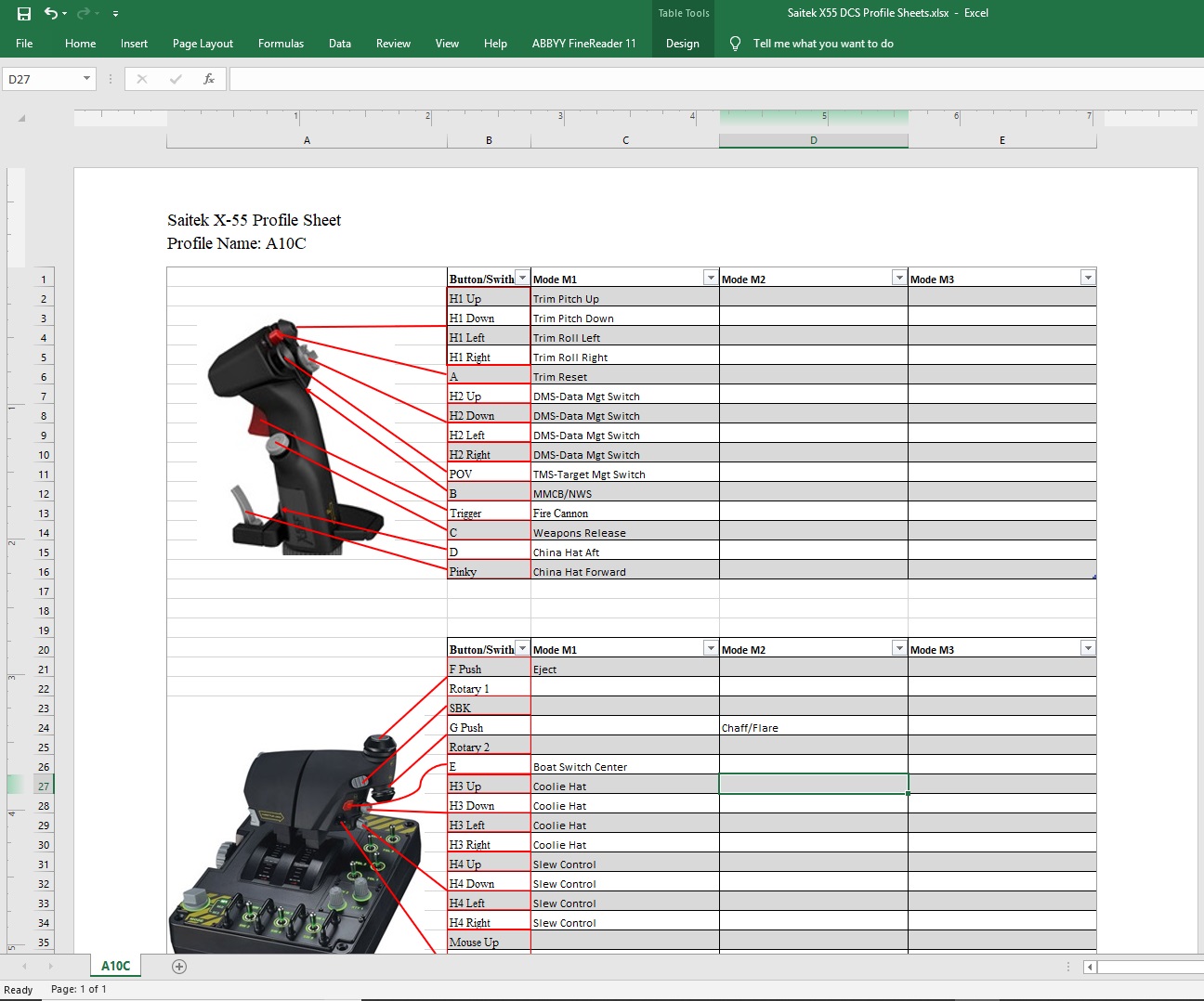 Saitek X55 Profile Sheet