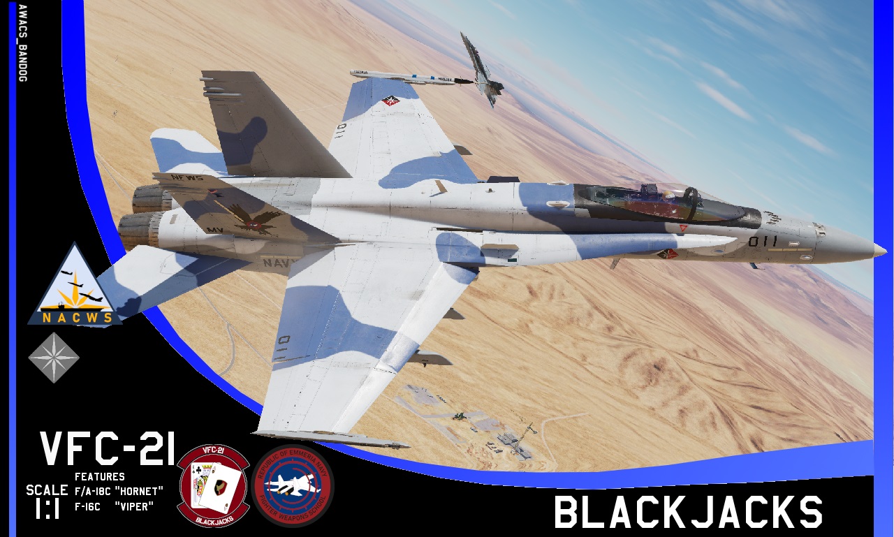 Ace Combat - Emmerian Navy - Naval Air Combat Weapons School - Fighter Composite Squadron 21 "Blackjacks" Skinpack (F/A-18C, F-16C)
