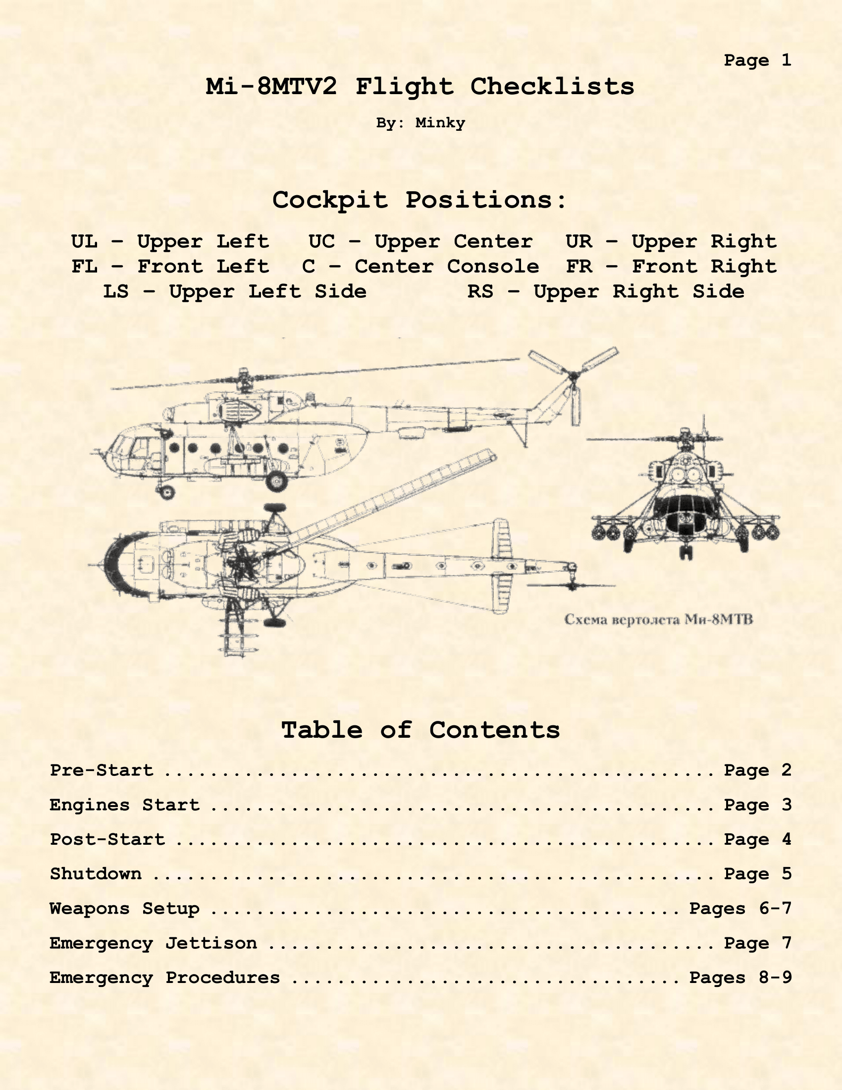 Mi-8MTV2 Kneeboard Checklists