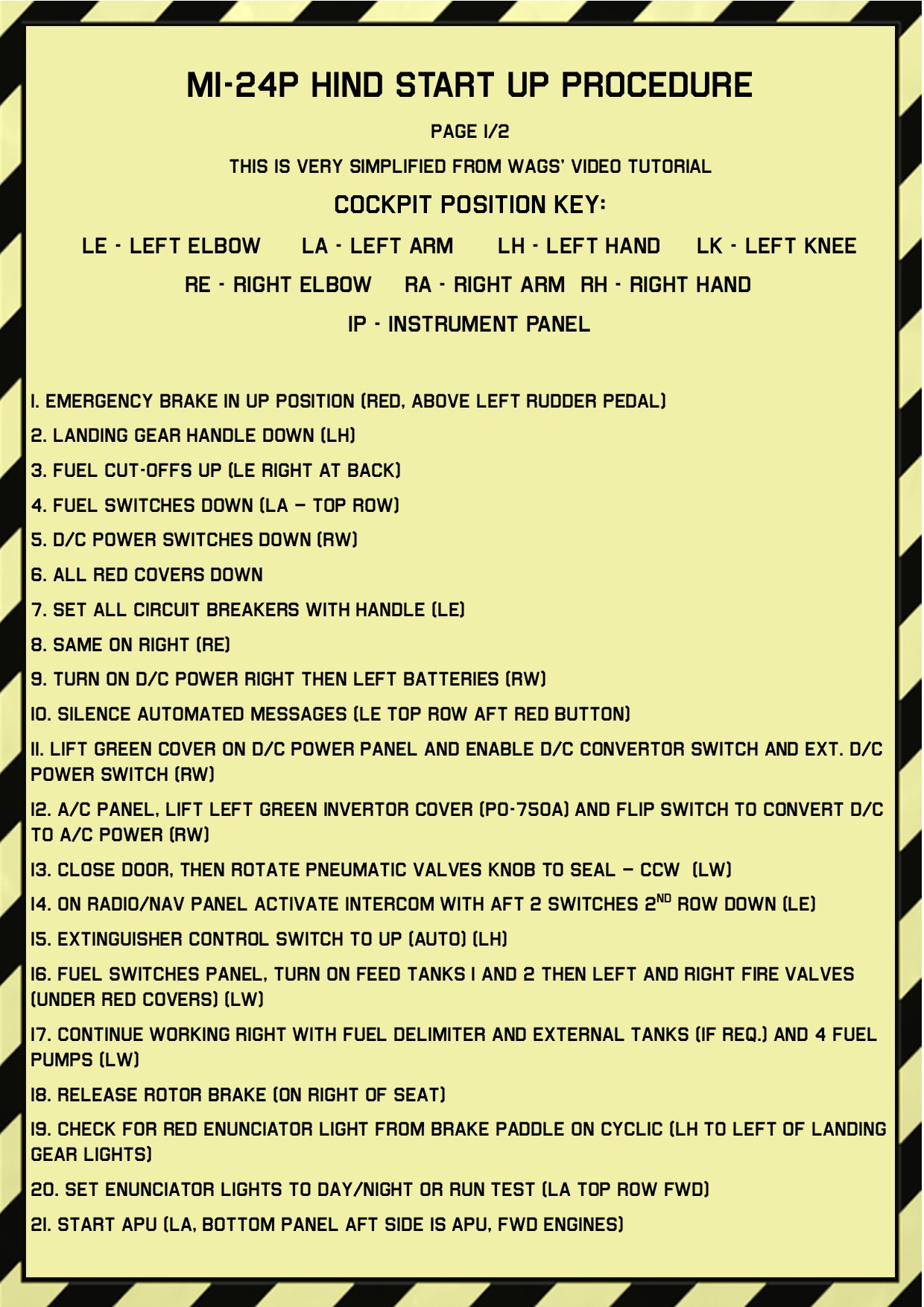 VR Ready Mi-24P Hind simple start checklist - adapted from Wag's video