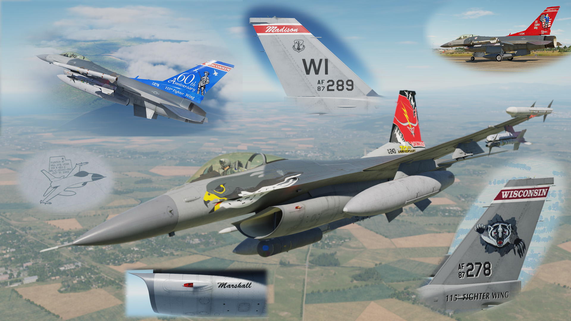 F-16C 176th Fighter Squadron Wisconsin Air National Guard Livery Mega-Pack