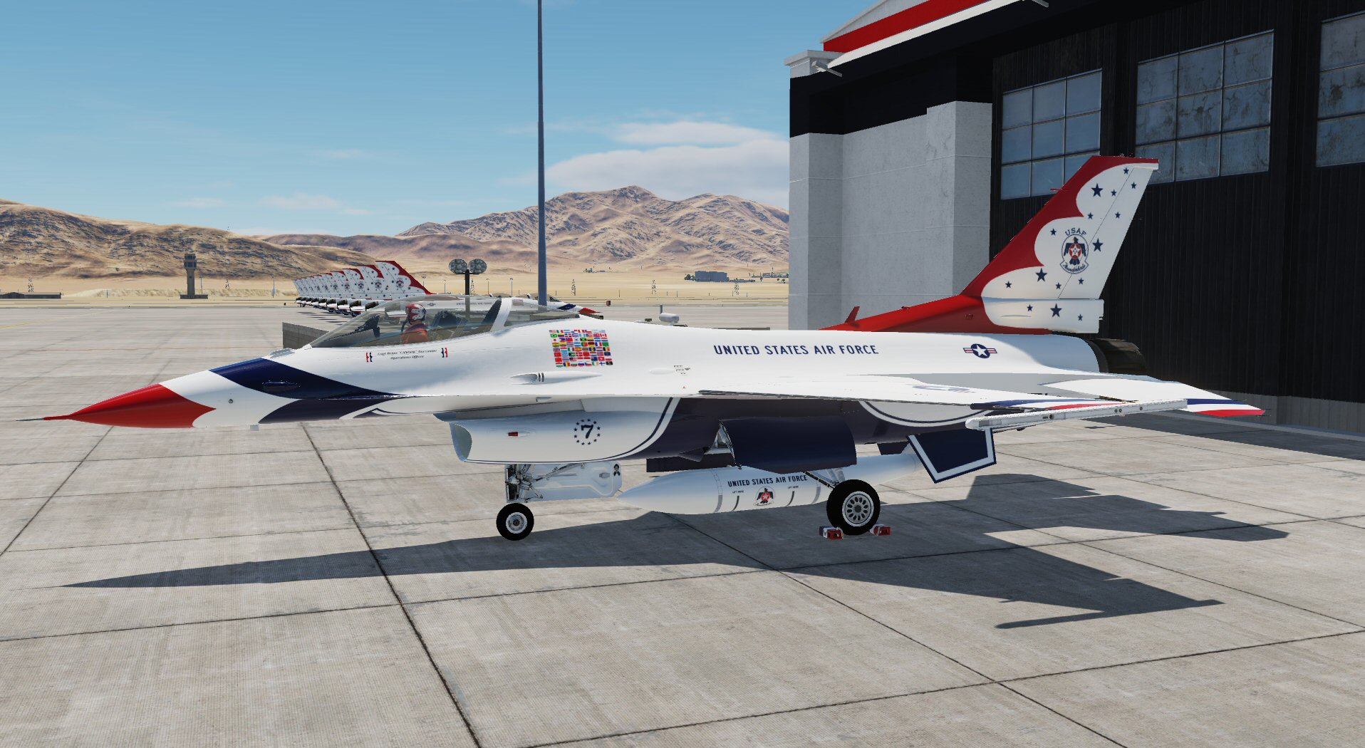 USAF Thunderbirds Team Set #0-9 plus two alternate Thunderbirds, all with the Iconic Thunderbird helmet, custom fuel tanks, travel pods & two Mission files are all Included.