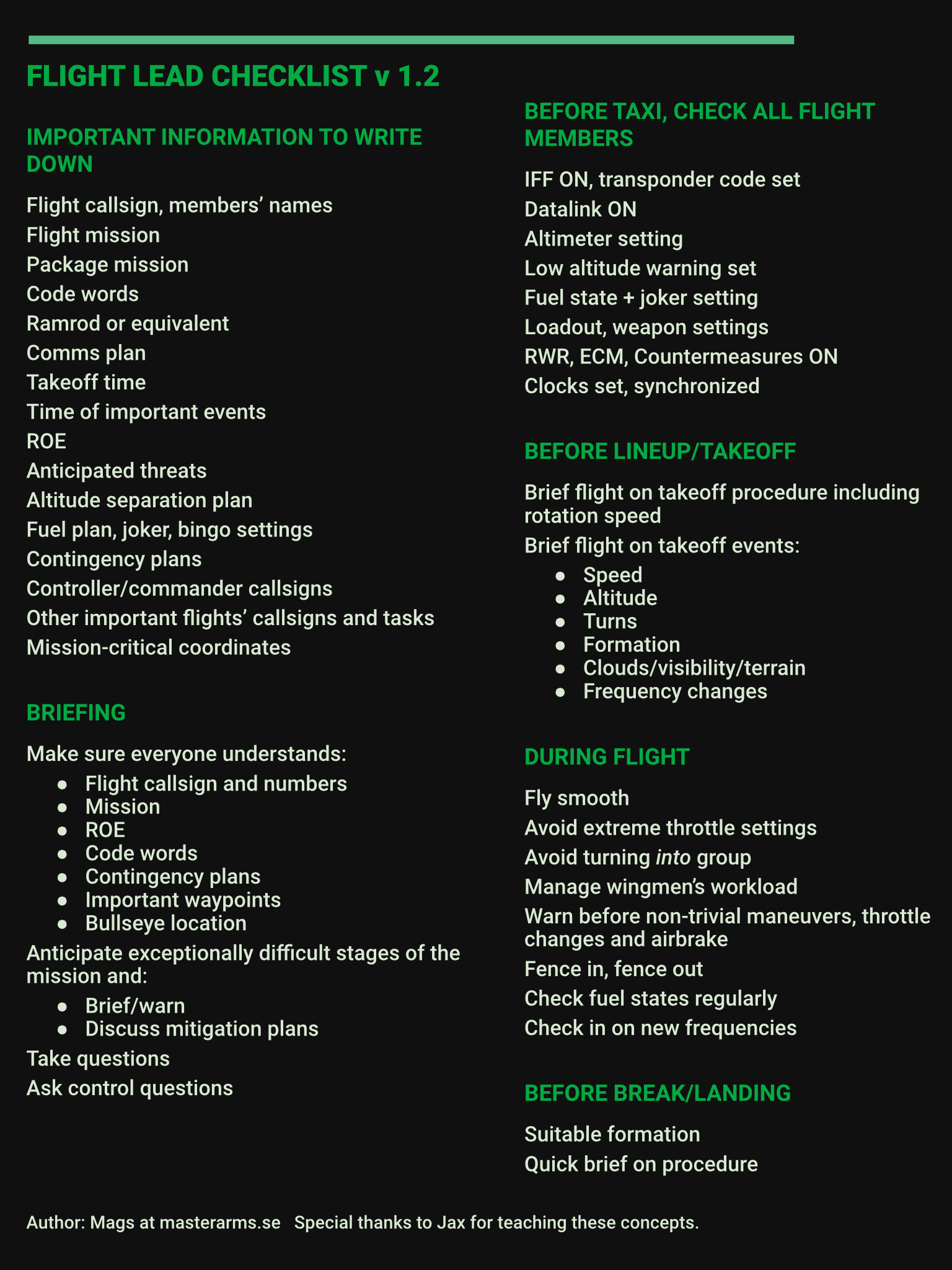 Flight Lead Checklist kneeboard for modern fighters