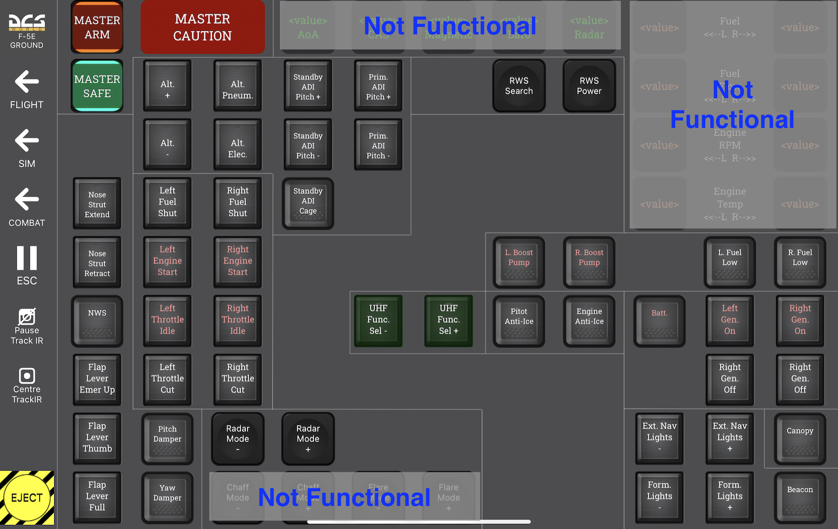 F-5E Tiger II Touch Portal Dashboard
