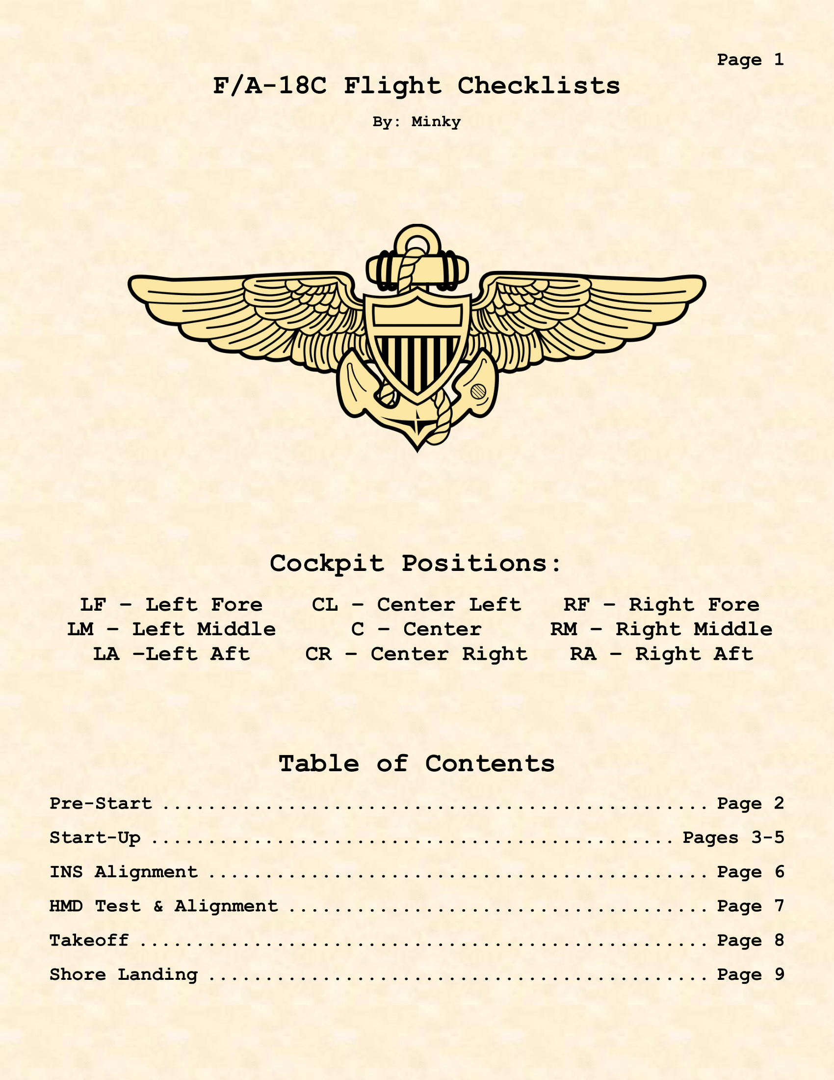 F/A-18C Kneeboard Checklists
