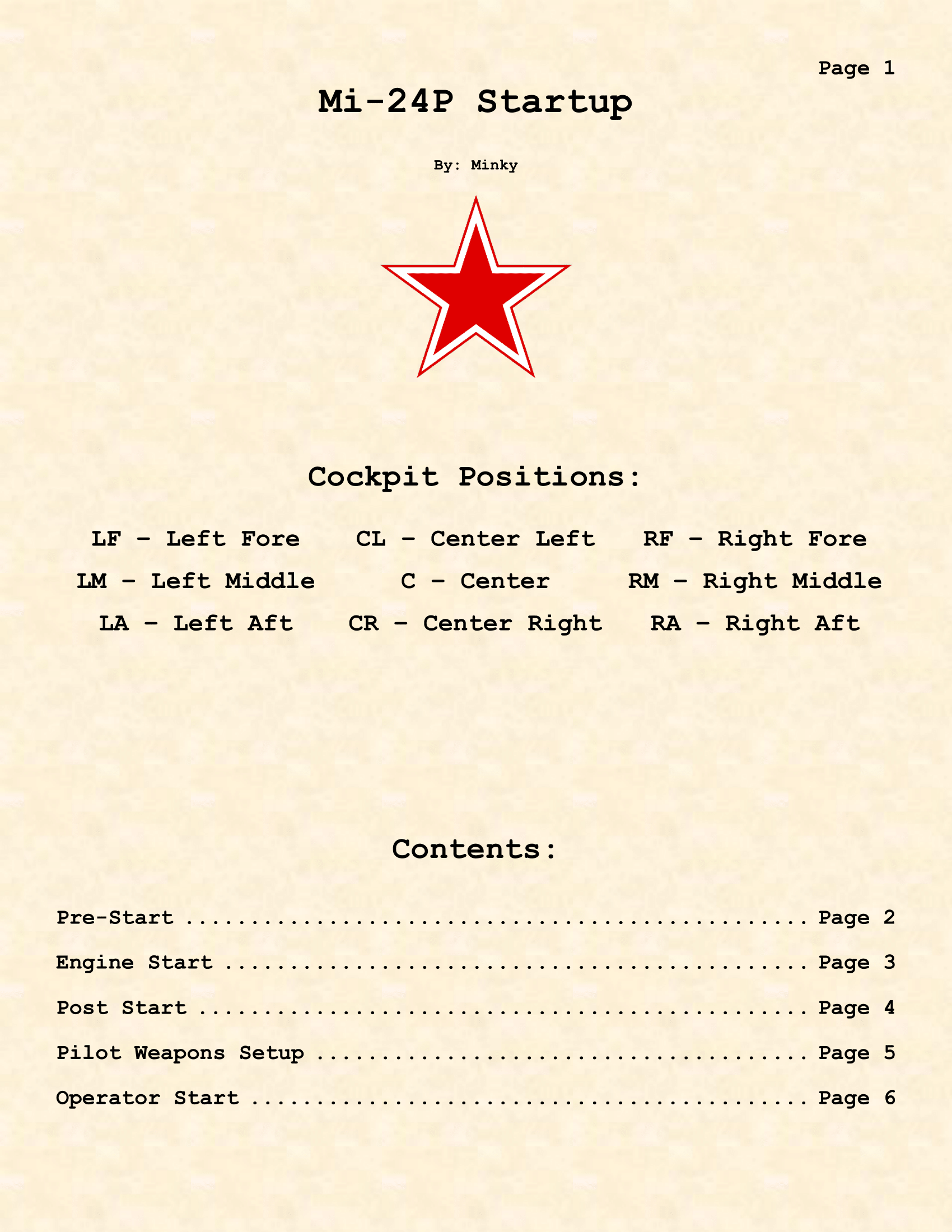 Mi-24P Hind Startup Kneeboard Checklists