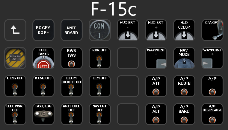 F-15C, SU-27, SU-25T Stream Deck XL and 5x3 profile keyboard shortcuts only