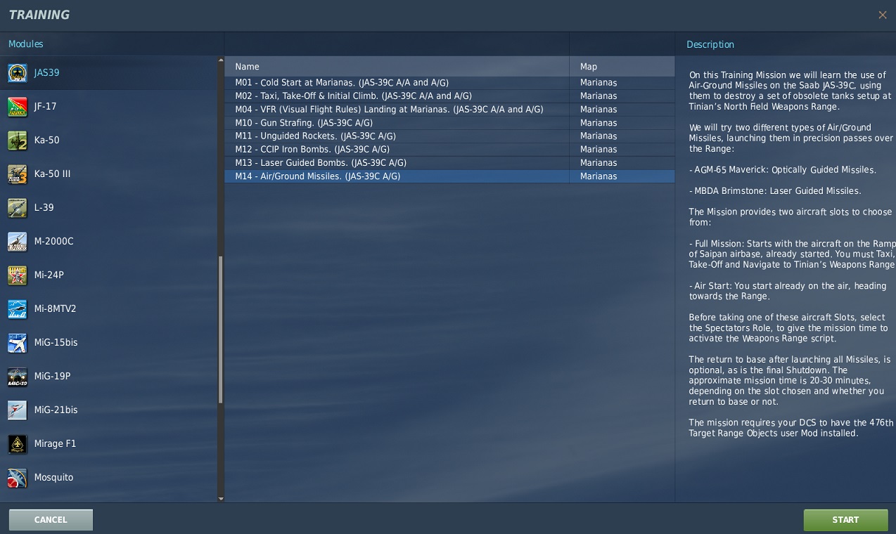 Training Missions for the JAS 39C Gripen aircraft Mod