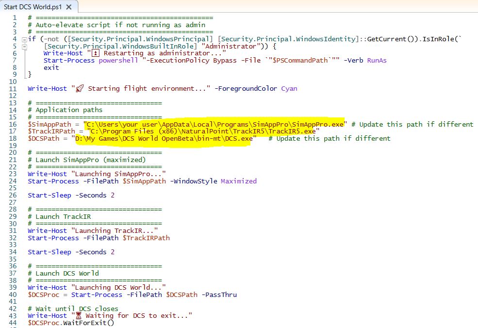 Script for start DCS and others app's necessary for game