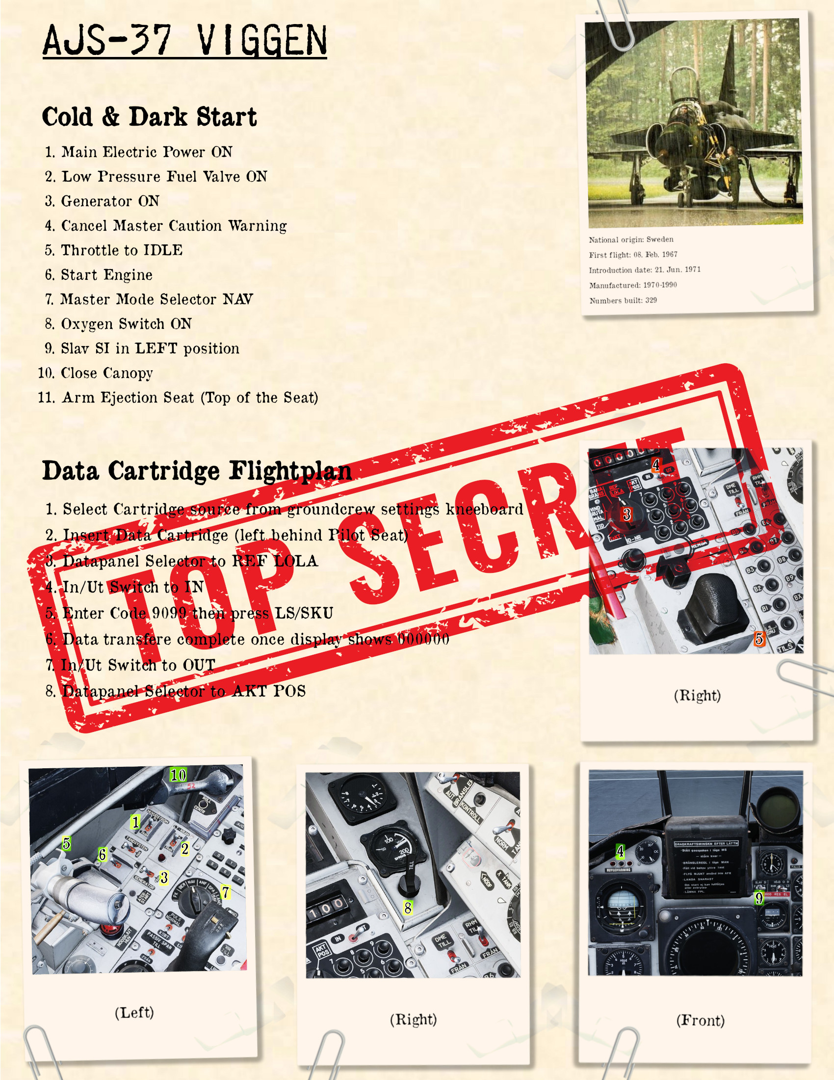 AJS-37 Viggen Cold & Dark Start Kneeboard