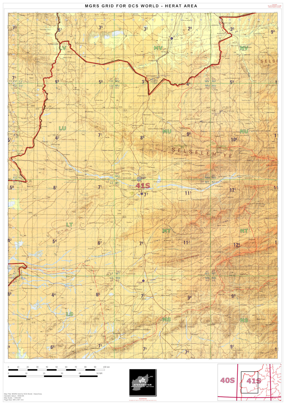 MGRS Grid Zones and 100 km Square IDs for Herat Area
