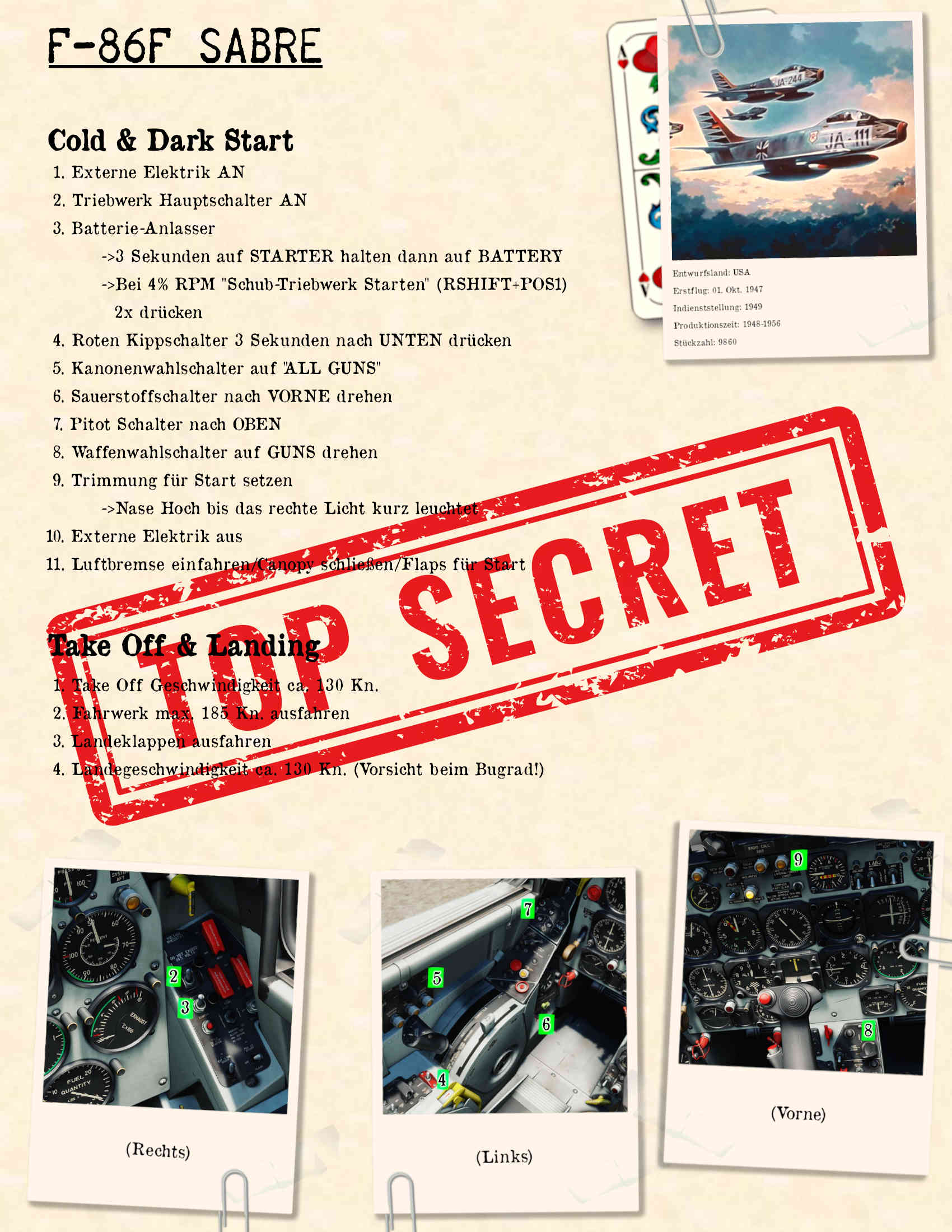 F-86F Sabre Cold & Dark Kneeboard Deutsch