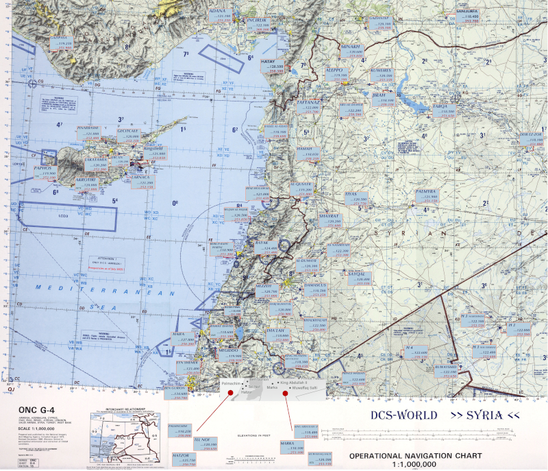 FREQ. UPDATE !   Map of Syria (Middle east) with Airports/Freq.