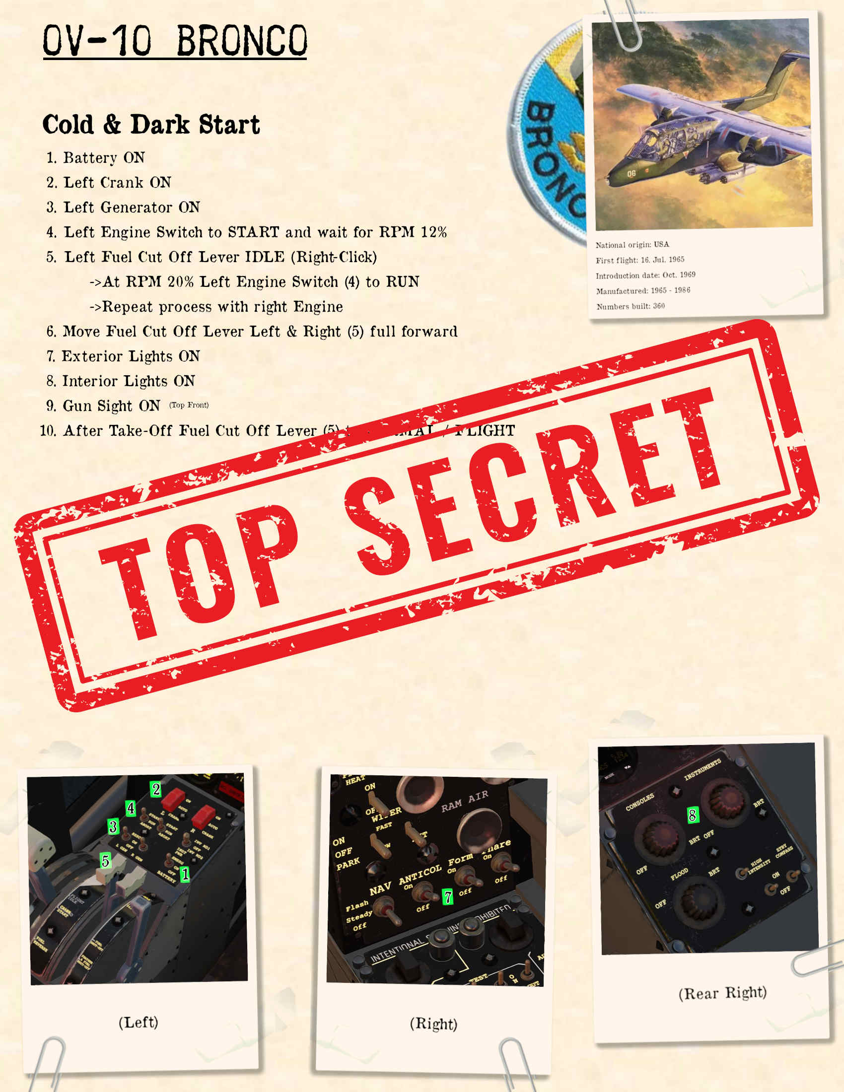 OV-10 Bronco Cold & Dark Start Kneeboard English