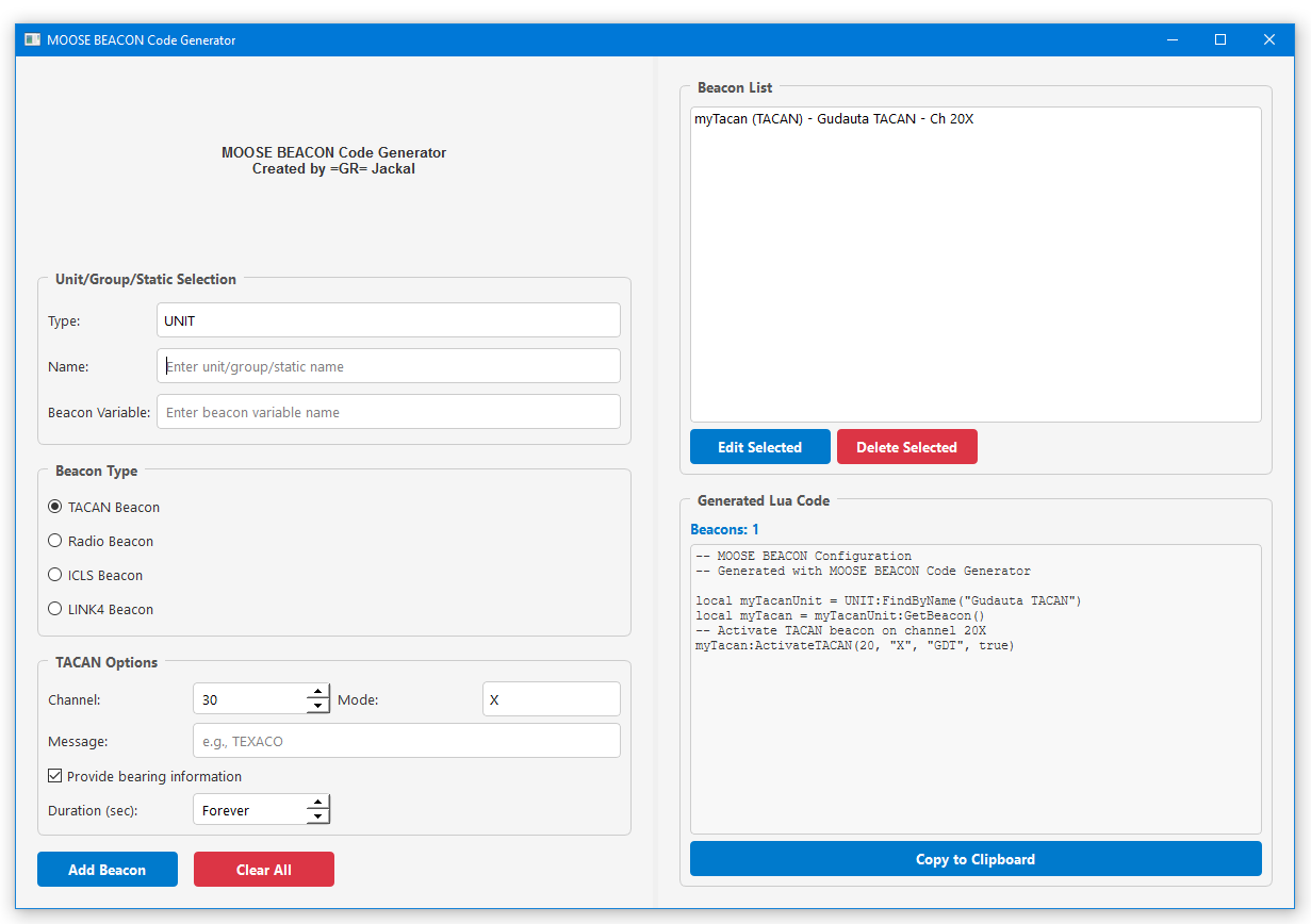 MOOSE BEACON Code Generator