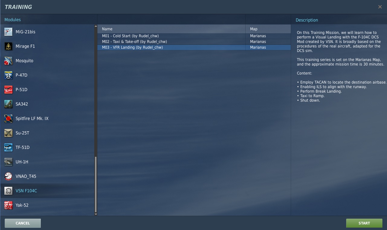 Training Missions for the VSN F-104C user Mod