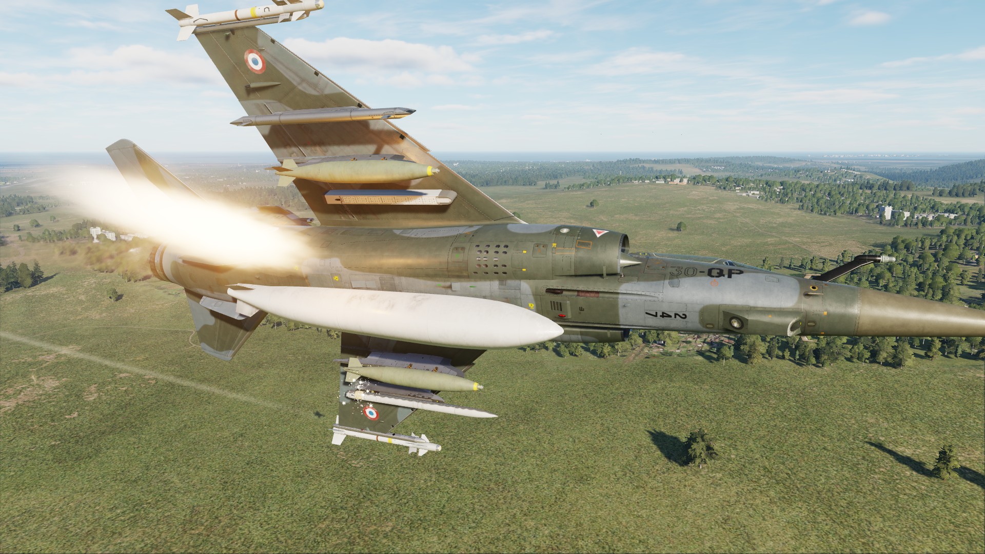 Mirage F1 Alkan Corail chaff/flare pod added captive sidewinder and ACMI pod