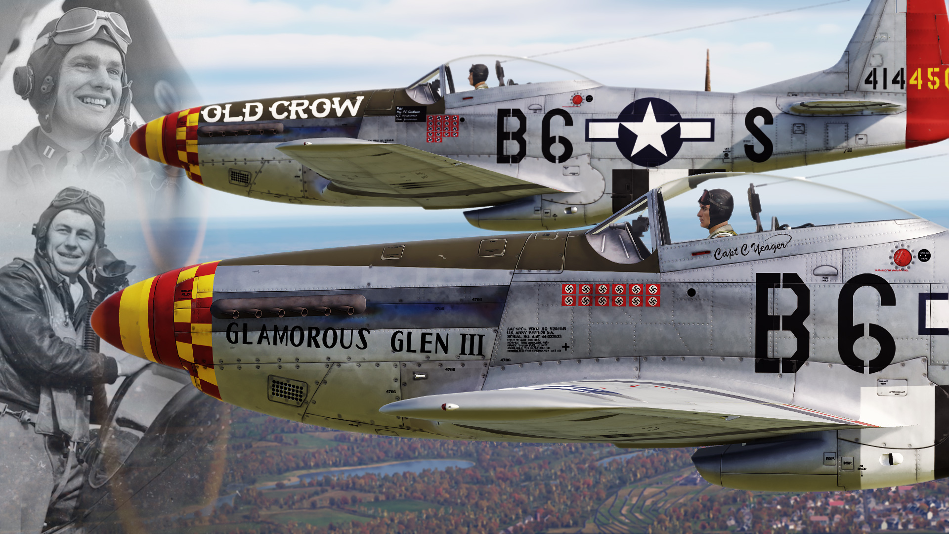 P-51, 363rd Fighter Squadron, C.E.Anderson's "OLD CROW" and C. Yeager's "GLAMOROUS GLEN III" 