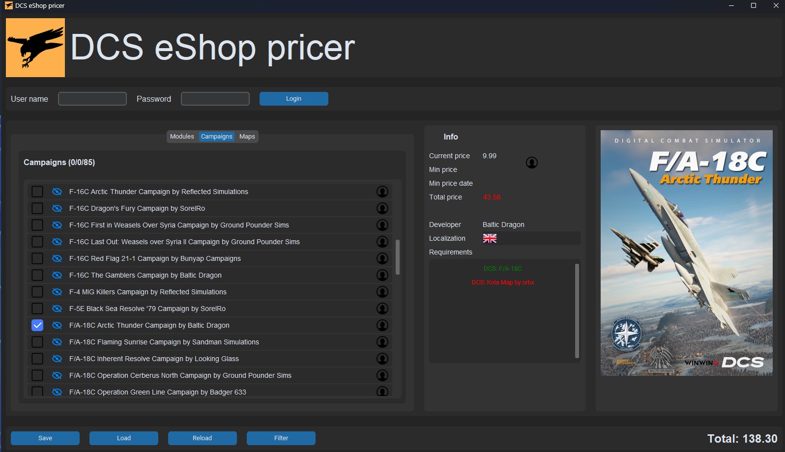 DCS shop pricer