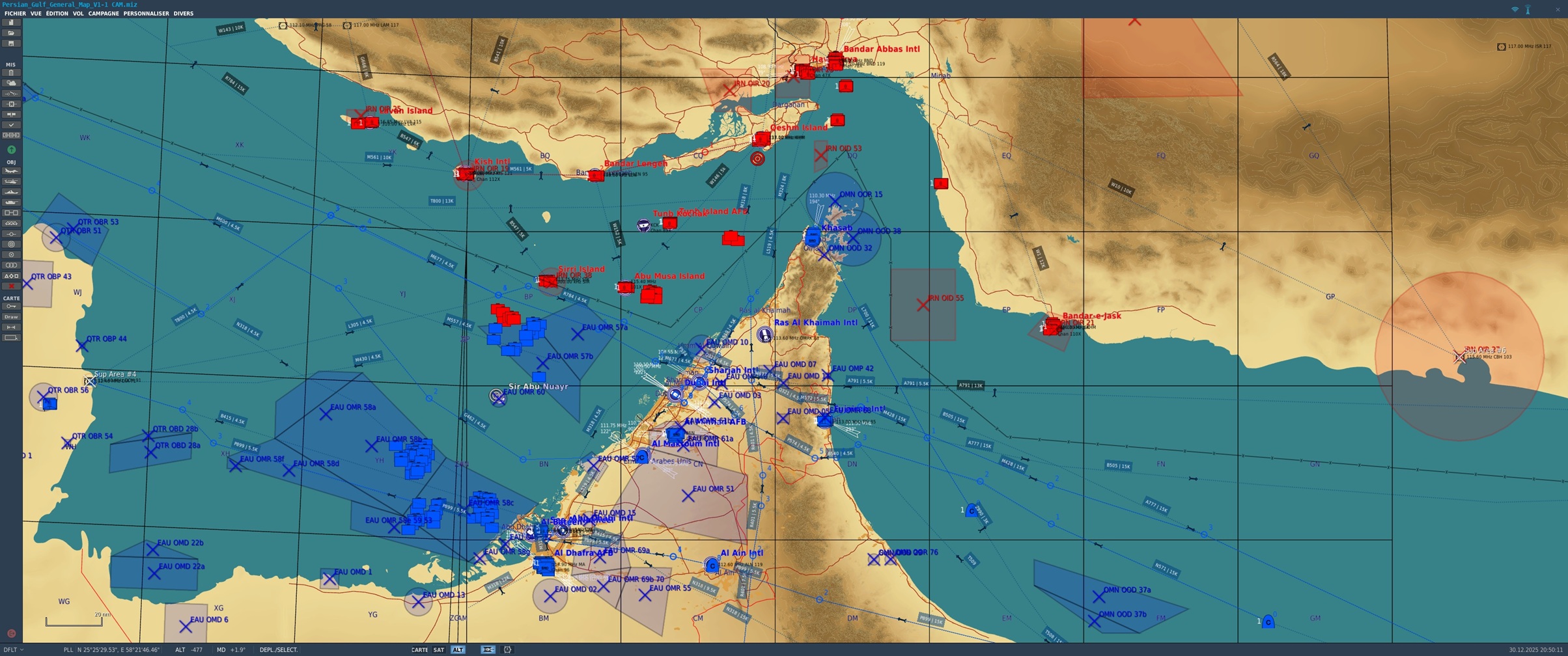 Persian Gulf - Airways - Air defences - Restricted airspace - Trigger areas - Oil platforms - V2 - December 25