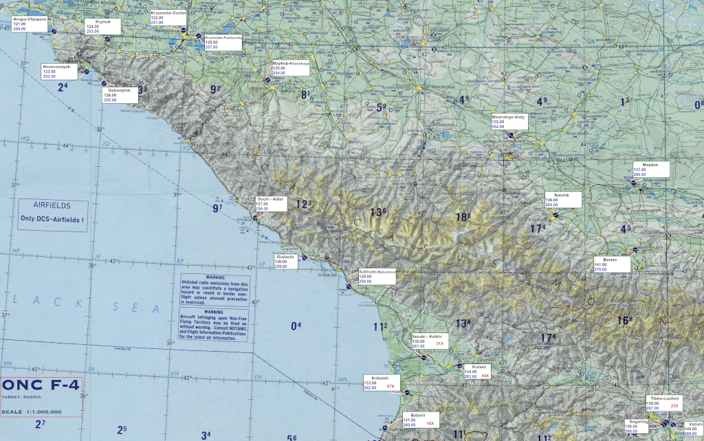 Map of Caucasus with Airfields