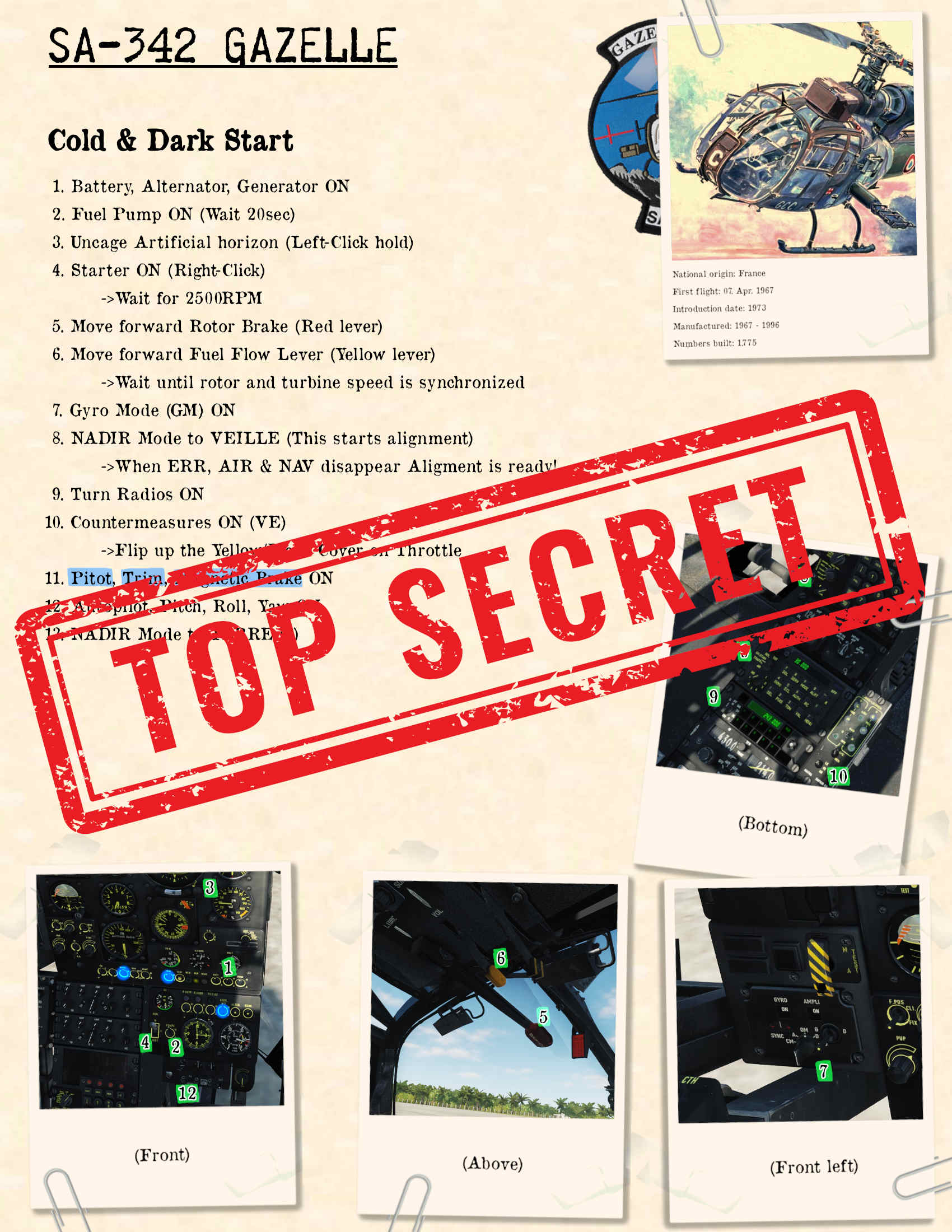 SA342 Gazelle Cold&Dark Start Kneeboard English