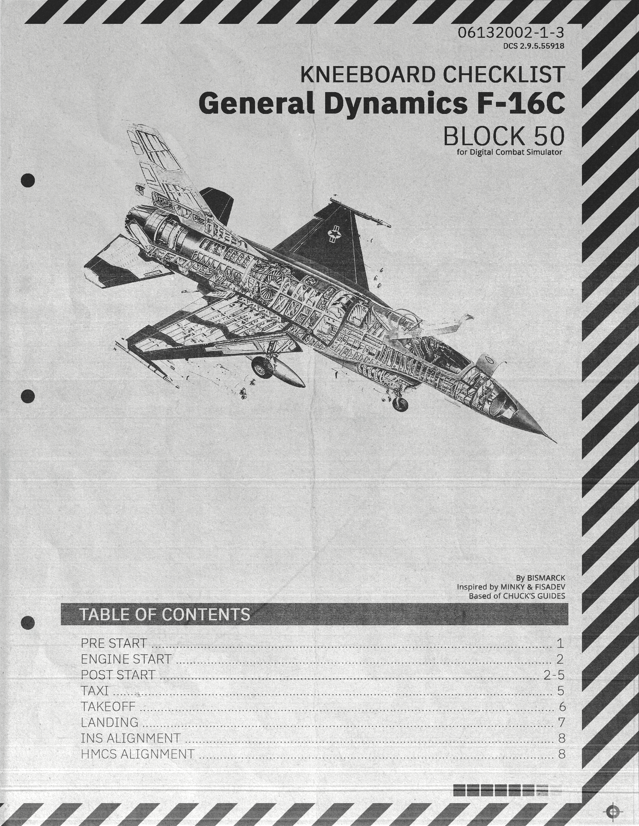 Bismarck's GD F-16C Bl.50 Kneeboard Checklist [Full Cold Start Procedures]