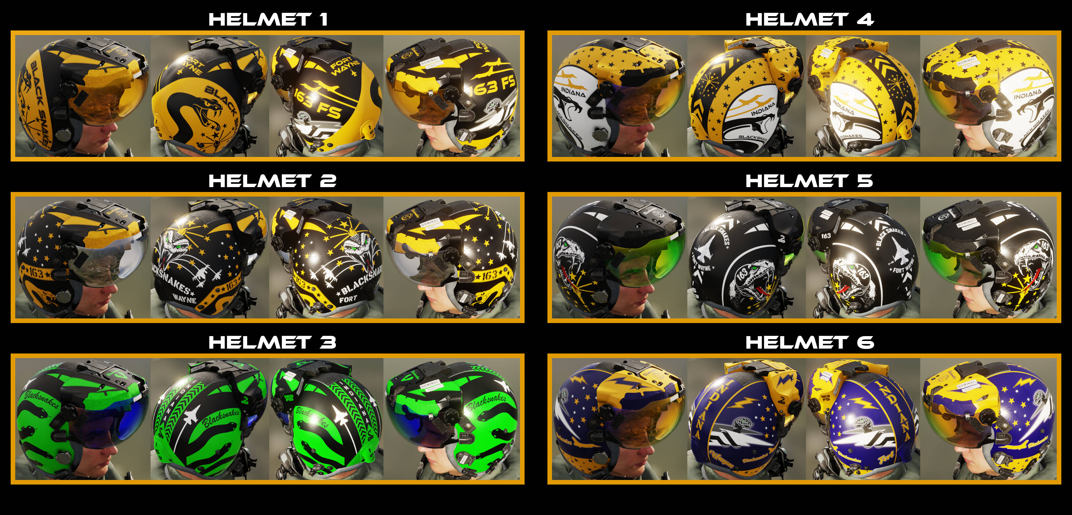 163rd Fighter Squadron Blacksnakes Helmets - 6 pack