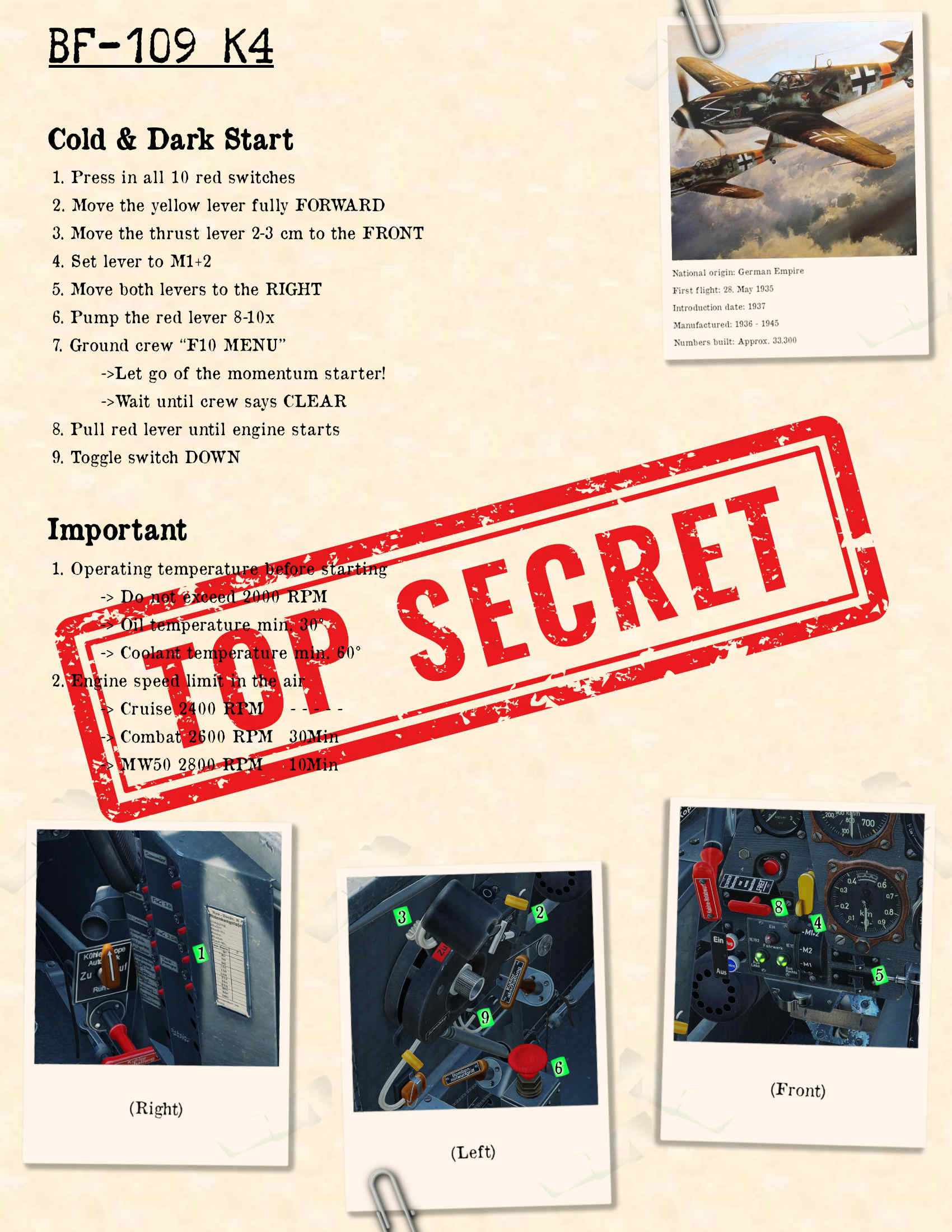 BF 109 Cold & Dark Start Kneeboard English