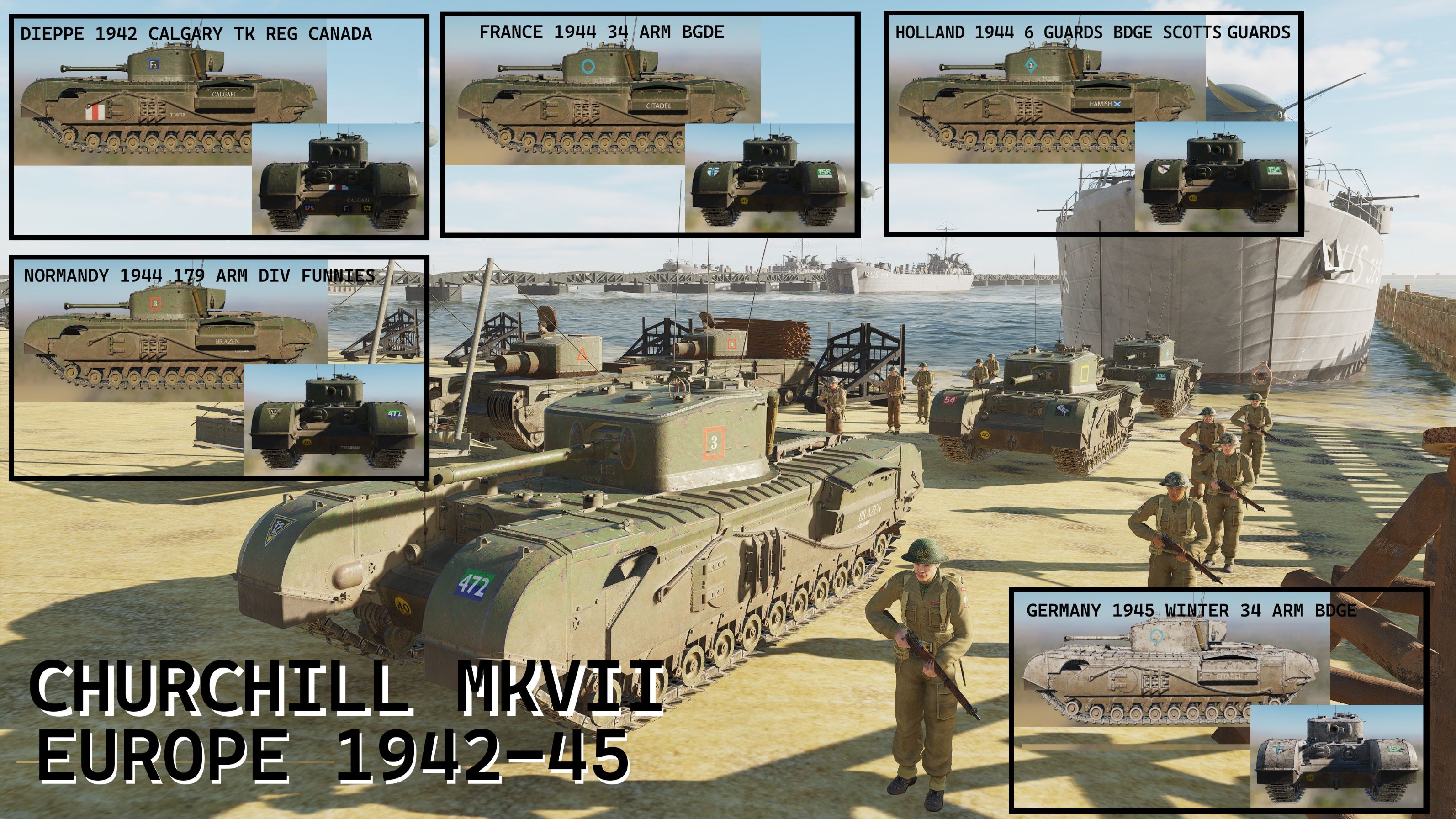 WWII British Churchill Mk VII Tank Livery Pack 1 for WWII Assets Pack UPDATED