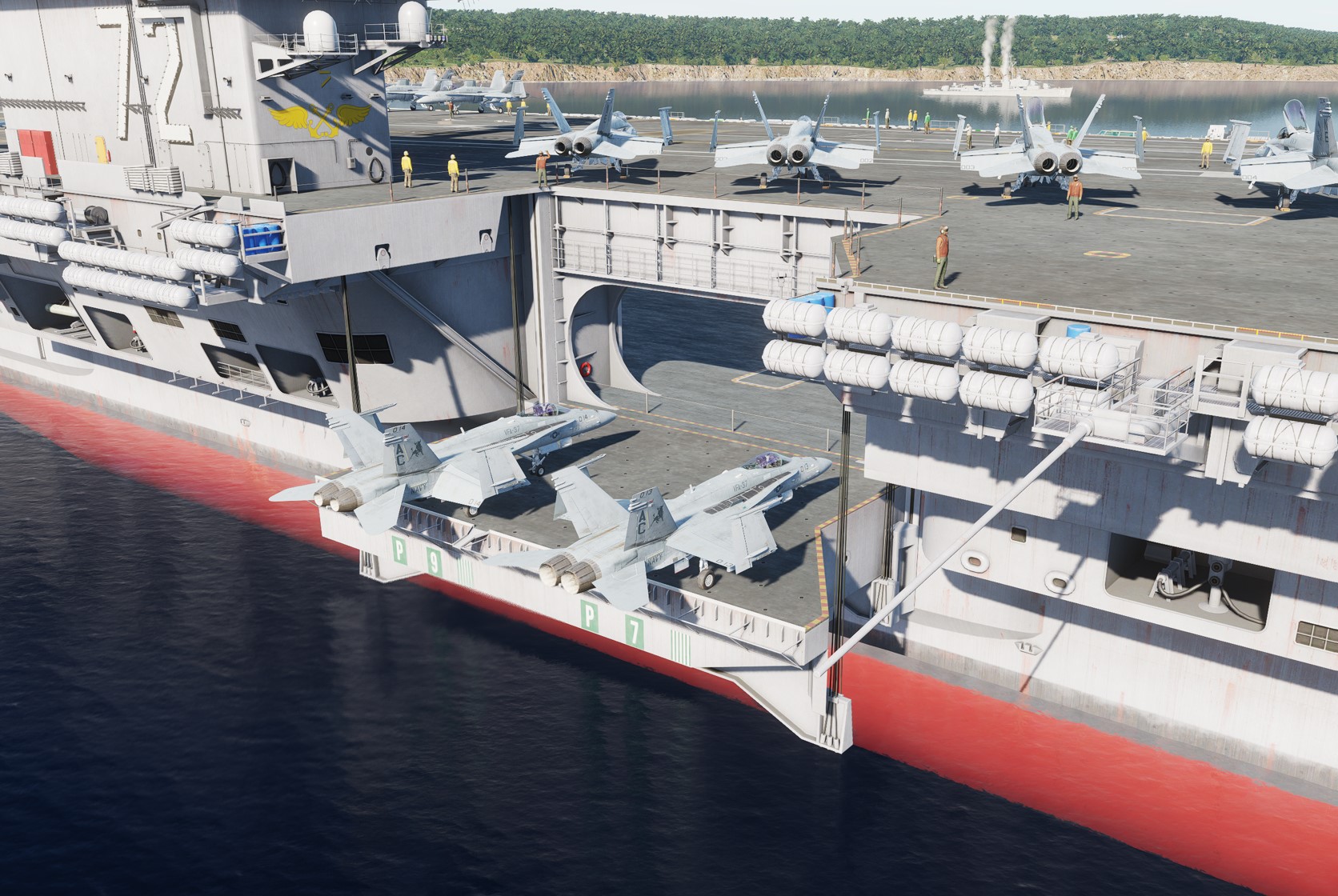 Carrier elevators down & hanger doors open