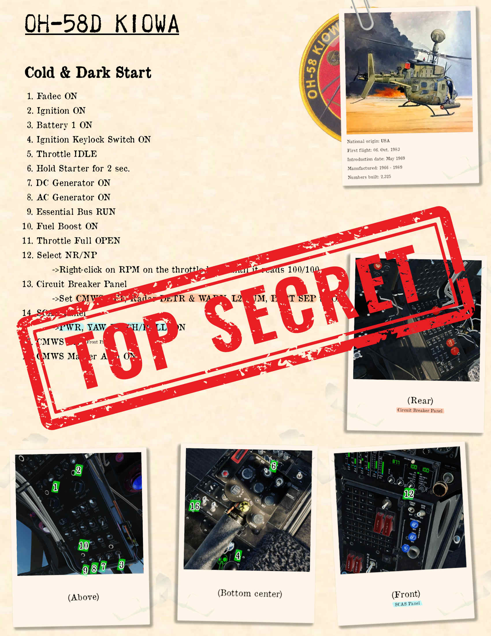 OH-58D Kiowa Cold & Dark Start Kneeboard English