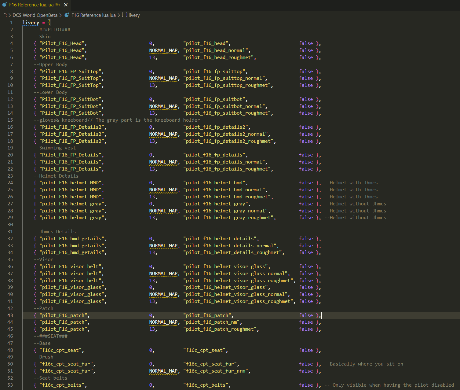 F16 Cockpit Description.lua reference