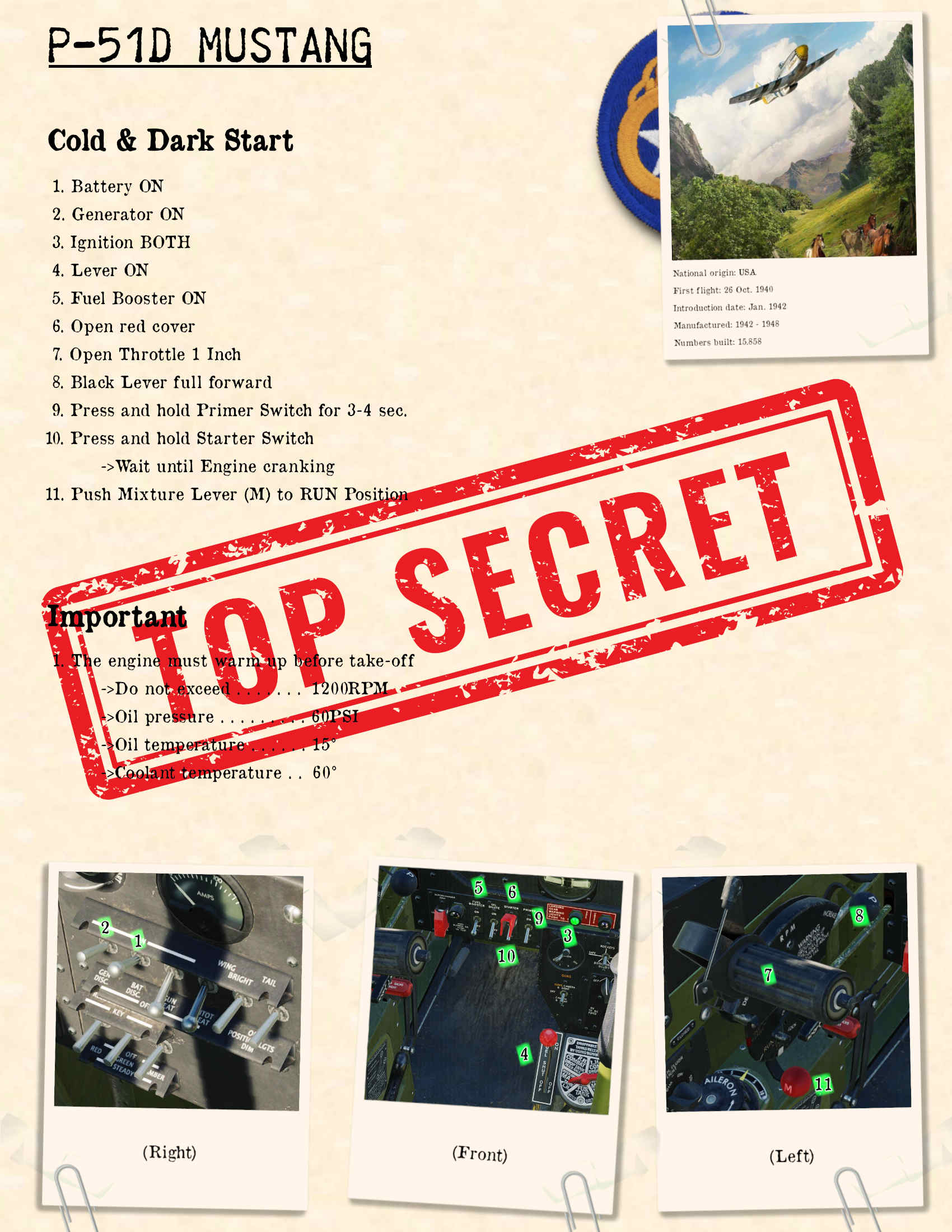 P-51 Cold & Dark Start Kneeboard English