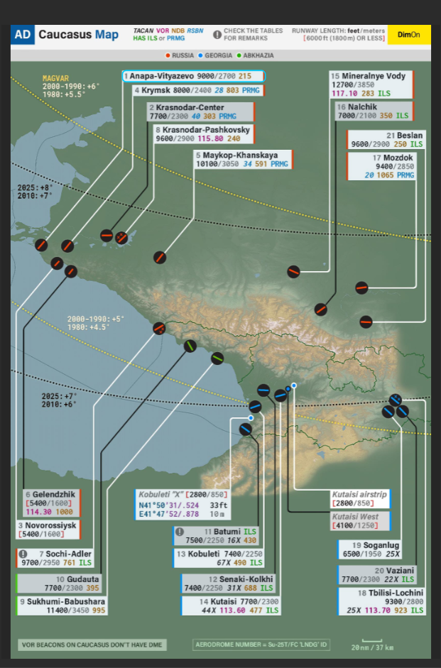 Caucasus (DAY) - Airfield diagrams and VFR Chart with Index for better use on OpenKneeboard in VR