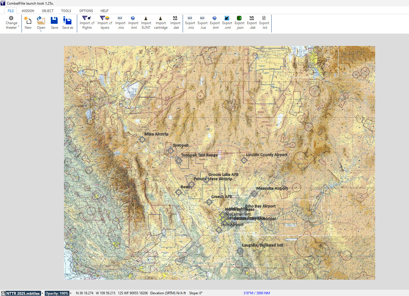 NTTR 1:500.000 FAA VFR Sectional Chart for CombatFlite
