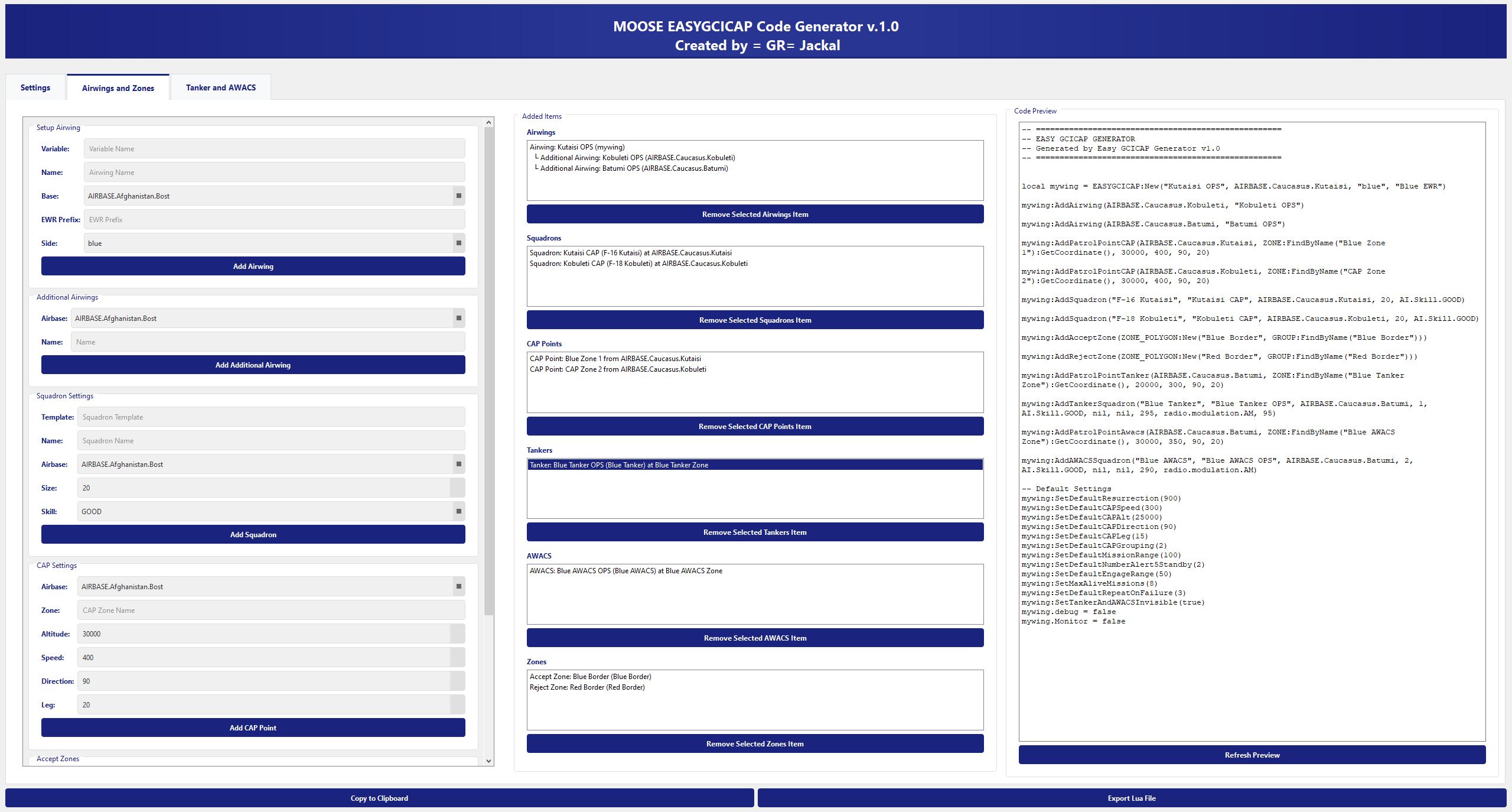 MOOSE EASYGCICAP Code Generator v.1.0.1
